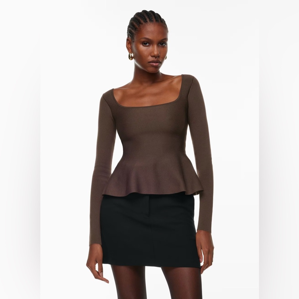 Aritzia Babaton Sculpt Knit Pouf Top, Mocha Brown, XS